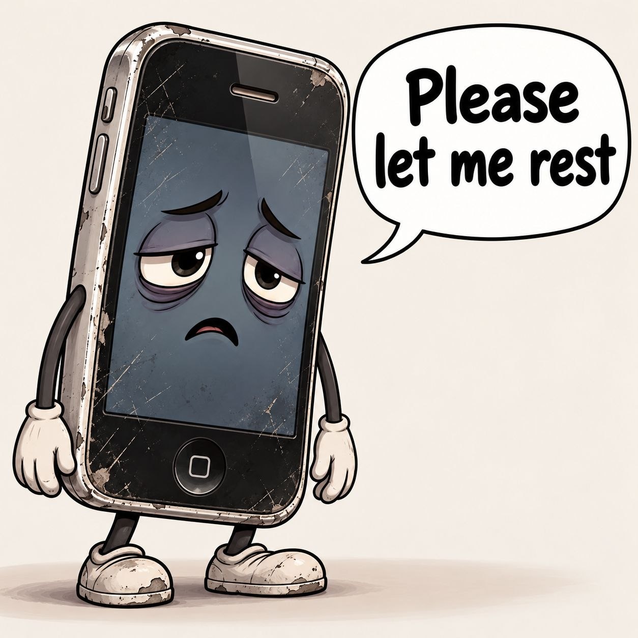 A tired phone saying: Please let me rest